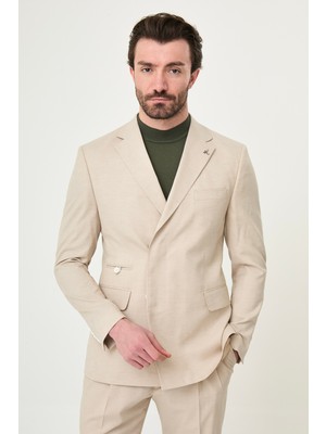 MCR Kırçıllı Slim Fit Mono Yaka Gizli Düğme Pileli Pantolon Erkek Takım Elbise