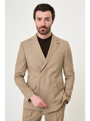 MCR Kırçıllı Slim Fit Mono Yaka Gizli Düğme Pileli Pantolon Erkek Takım Elbise