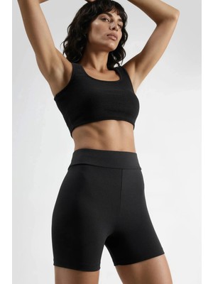 Hiccup Kadın Yüksek Bel Biker Şort Siyah