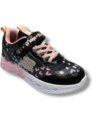 Ndrops 032-26 Anorak Rugan Yıldızlı Anatomik Kız Çocuk Sneaker Siyah Pudra 31-35