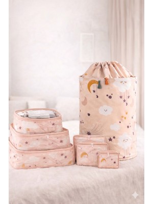 Mor Bebe Bebek Kirli Çamaşır Sepeti Oyuncak Sepeti I 6'lı Set Desenli Bavul Valiz Içi Çok Amaçlı Organizer