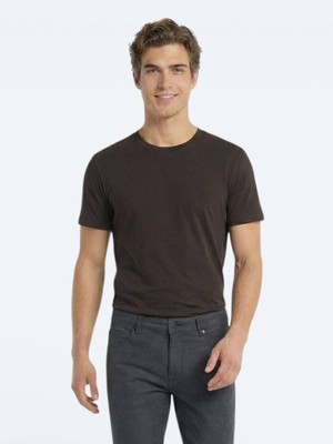 Kip Kahverengi Düz %100 Pamuk T-Shirt