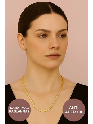 Kayoubi Kadın Antialerjik Suya Dayanıklı Kararmaz Günlük Için Şık Sade Altın Görünümlü Zincir Çelik Kolye