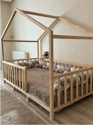 BRK Design Ahşap Montessori Çatılı Ayaklı Yatak
