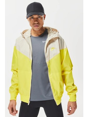 Nike Windrunner Full Zip Jacket Kapüşonlu Erkek Ceket Rüzgarlık Sarı Krem