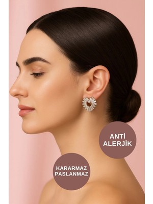 Kayoubi Kadın Antialerjk Suya Dayanıklı Kararmaz Günlük Gece Abiye Için Zirkon Taşlı Kristal Kalp Çelik Küpe