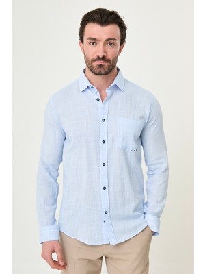 MCR Düz Slim Fit Cepli Uzun Kollu Erkek Gömlek