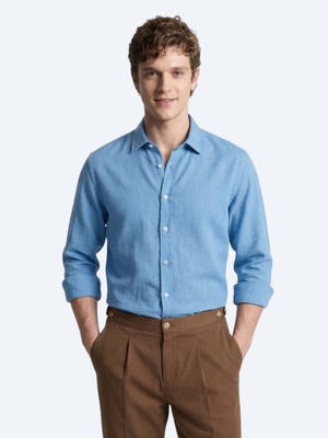Kip Mavi Regular Fit Dokuma Casual %100 Pamuk Gömlek