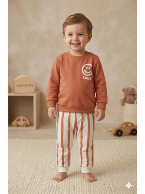 Vavbaby Erkek Bebek Smile Baskılı Lacivert Alt Üst Takım Turuncu