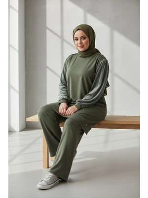 Ece Giyim Kadın Kol Dijital Desenli Tunik Altı Bantlı Pantolon Beli Lastikli Büyük Beden Ipek Cupra Takım