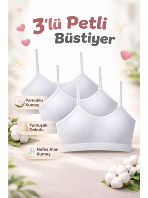 Qulat Dondeza Kız Çocuk Petli Büstiyer 3’lü Paket – Pamuklu Yumuşak Alıştırma Sütyeni