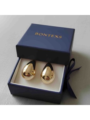 Bontexs Kadın Gold Renk Metalik Parlak Damla Küpe - Lüks Görünüm, Gold Renk Büyük Boy Ikonik Damla Küpe - Bottega Stil Tasarım