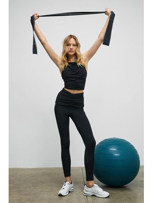 Urban Beat STRINVA Kadın Esnek Ve Yumuşak Dokulu Beli Büzgülü Siyah Tayt