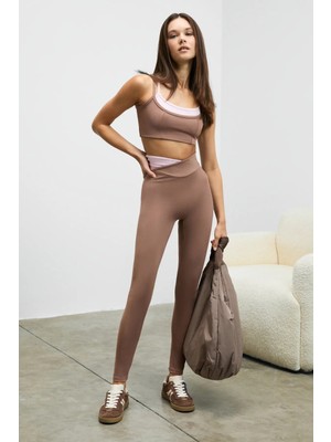 Urban Beat JULSEN Kadın Yumuşak Ve Esnek Dokulu Asimetrik Konstrat Bel Detaylı Kahverengi Tayt