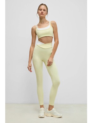 Urban Beat JULSEN Kadın Yumuşak Ve Esnek Dokulu Asimetrik Konstrat Bel Detaylı Sarı Tayt