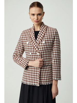 Grimelange MERAN Kadın Ceket Yaka Uzun Kol Düğme Detaylı Tüvit Turuncu Ceket