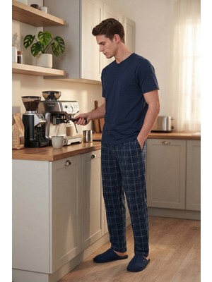 Buratti Pamuklu Regular Fit Kareli Kısa Kollu Pijama Takımı Erkek Pijama Takımı 6096860