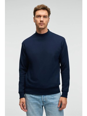 Grimelange QUILLA Erkek Yarım Balıkçı Basic Lacivert Sweatshirt