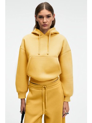 Grimelange SELENE Kadın Kapüşonlu Kangru Cepli Regular Fit Sarı Sweatshirt