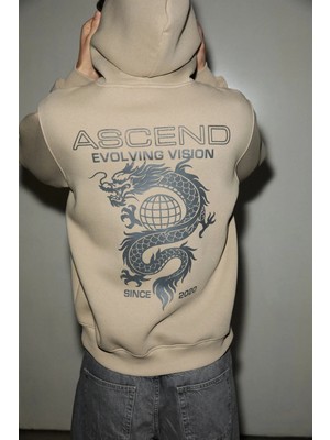 Grimelange PLAIN Erkek Organik Pamuklu İçi Polarlı Kangru Cepli Bakılı Rwgular Taş Rengi Sweatshirt