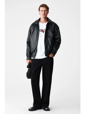 Grimelange DADOS Erkek Göğüs Ve Sırt Baskılı %100 Organik Pamuklu Bisiklet Yakalı Beyaz T-Shirt