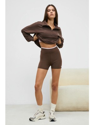 Urban Beat Doshorıx Kadın Esnek ve Yumuşak Dokulu Kontrast Biyeli Kısa Koyu Kahverengi Tayt
