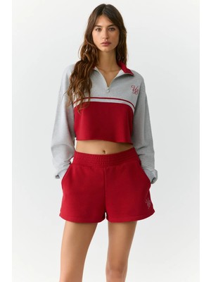 Urban Beat MIKAELA Kadın Dik Yakalı Crop Grimelanj Sweatshirt