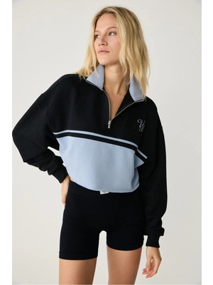Urban Beat MIKAELA Kadın Dik Yakalı Crop Siyah Sweatshirt