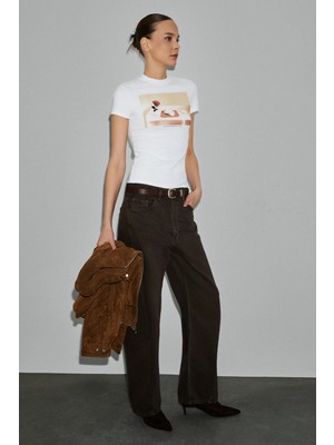 Grimelange ARELUNA Kadın Organik Pamuklu Bisiklet Yaka Kısa Kollu Slim Fit Beyaz T-Shirt