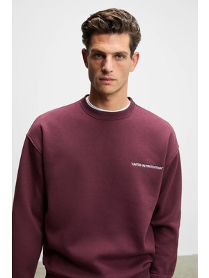 Grimelange MARSHALL Erkek Pamuklu İçi Polarlı Nakışlı Relaxed Koyu Bordo Eşofman Takımı