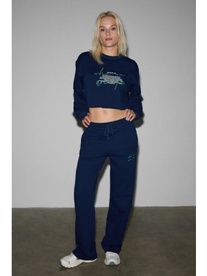 Grimelange LUOT Kadın Baskı Detaylı Oversize Lacivert Eşofman Altı