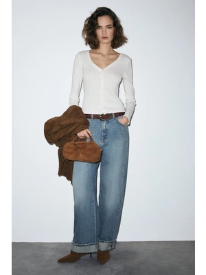 Grimelange Terrıhla Kadın Yumuşak ve Esnek Kumaşlı Düğmeli V Yakalı Beyaz Bluz