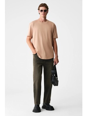 Grimelange MONO Erkek Organik Pamuklu Bisiklet Yakalı Kısa Kollu Regular Fit Somon T-Shirt