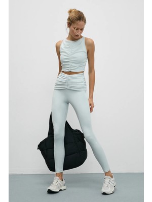 Urban Beat STRINVA Kadın Esnek Ve Yumuşak Dokulu Beli Büzgülü Gri Tayt