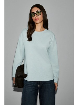 Grimelange NEAT Kadın Organik Pamuklu Bisiklet Yaka Oversize Fit Uzun Kollu Gri T-Shirt