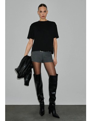 Grimelange COLENA Kadın Organik Pamuklu Bisiklet Yaka Oversize Fit Kısa Kollu Siyah T-Shirt