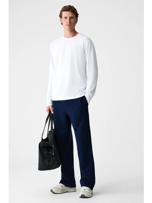 Grimelange ZENITH Erkek Organik Pamuklu Beli Lastikli 4 Cepli Relaxed Fit Lacivert Eşofman Altı