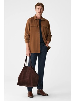 Grimelange MAZE Erkek Özel Dokulu Kalın Kumaşlı Cepli Çıtçıtlı Koyu Vizon Ceket