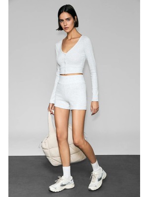 Urban Beat SABINA Kadın Yumuşak Ve Esnek Kumaşlı Düğmeli Baskı Detaylı Slim Fit Grimelanj Bluz