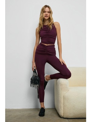 Urban Beat STRINVA Kadın Bordo Tayt Yüksek Bel Esnek Ve Yumuşak Dokulu Beli Büzgülü Özellikler