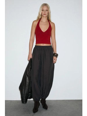 Grimelange TENSELLET Kadın Tensel Kumaşlı Kahverengi Barrel Kahverengi Pantolon