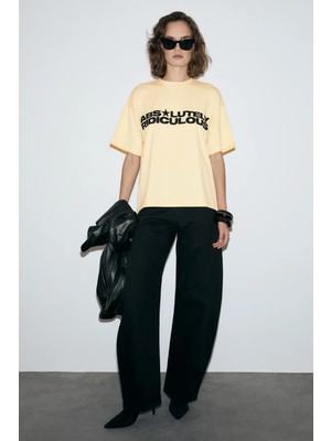 Grimelange TAMBEZA Kadın %100 Pamuk Yumuşak Kumaşlı Baskı Detaylı Sarı T-Shirt