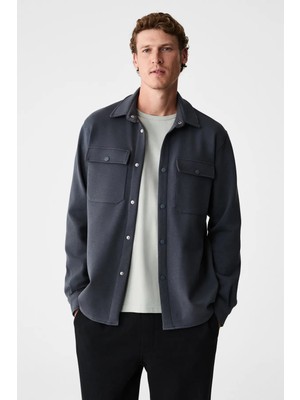 Grimelange MAZE Erkek Özel Dokulu Kalın Kumaşlı Cepli Çıtçıtlı Antrasit Ceket