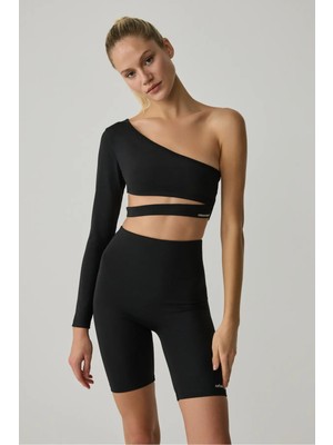 SILVANNA Kadın Midi Dar Paça Sportswear Bisikletçi Siyah Tayt