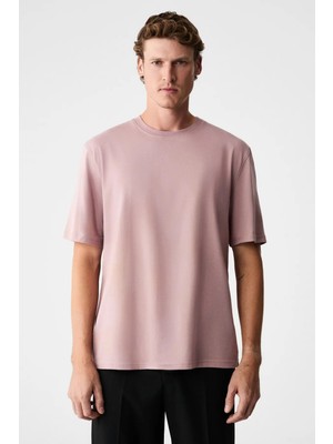 Grimelange MOCASSIN Erkek %100 Pamuk Baskılı Relaxed Fit Yuvarlak Yaka Kısa Kollu Koyu Pembe T-Shirt