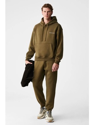 Grimelange Marshallhoodıe Erkek Pamuklu Içi Polarlı Nakışlı Relaxed Haki Eşofman Takımı