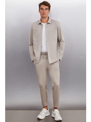 Grimelange Derıan Erkek Comfort Fit 2 Cepli Çıt Çıt Düğmeli Vizon Gömlek