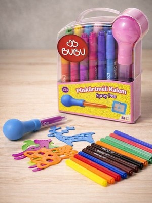 Bubu Püskürtmeli Kalem (12 Adet) ve Kalem Desenleri (4 Adet)