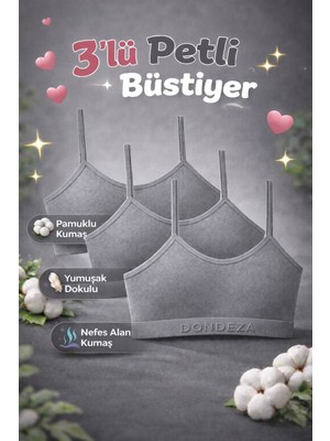 Qulat Dondeza Kız Çocuk Petli Büstiyer 3’lü Paket – Pamuklu Yumuşak Alıştırma Sütyeni