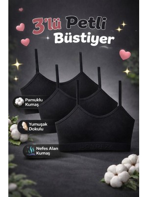 Qulat Dondeza Kız Çocuk Petli Büstiyer 3’lü Paket – Pamuklu Yumuşak Alıştırma Sütyeni
